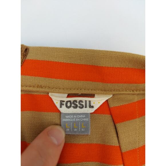Fossil Women's Boho Preppy Tan Khaki & Orange Striped Pencil Skirt Size Large - Picture 4 of 8